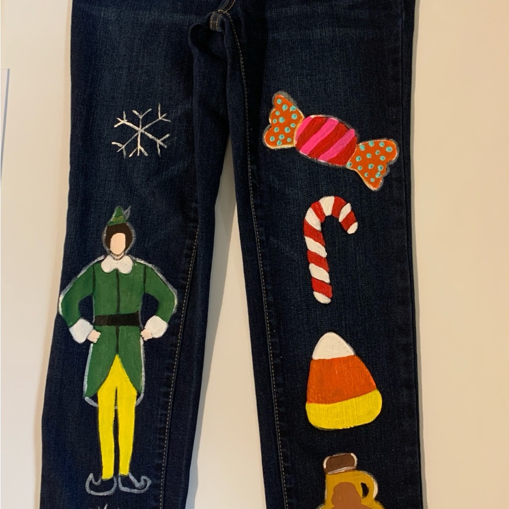 Elf Inspired Christmas Cherokee Girl Jeans with Buddy’s favorite food groups!!